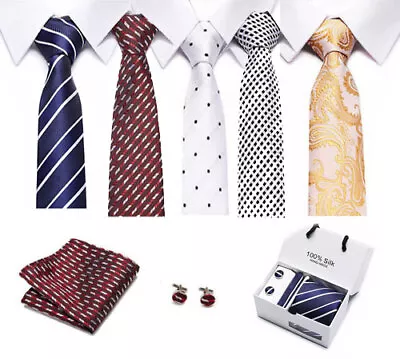 Men's Silk Necktie Tie Set  Pocket Square  Cufflinks • $19.99