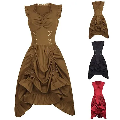 Women Gothic Steampunk Dress Square Neck Sleeveless Victorian High Low Dresses • $38.62