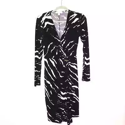 MICHAEL KORS Zebra Animal Print Long Sleeve Jersey Wrap Dress Black Size S • $11.18