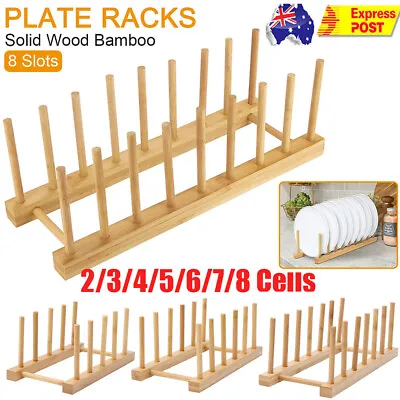 Bamboo Wooden Dish Rack Plate Racks Stand Pot Lid Holder Kitchen Organizer • $10.73
