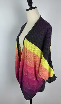 $24.99 • Buy AMERICAN EAGLE Ombre Striped Sweater XL Colorful Sunset Open Front Dolman Sleeve