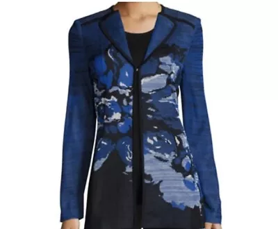 Misook Floral Printed Jacket Intarsia Blazer With Contrast Trim Size L • $56.25