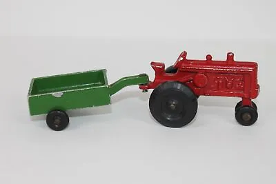 Vintage Die Cast Red Tractor With Green Cart Metal Unmarked Toy • $14.99