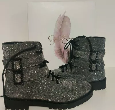 Jessica Simpson KERINA Pewter Glitter Gabor Gray Combat Boots Size 7 M New • $86.93