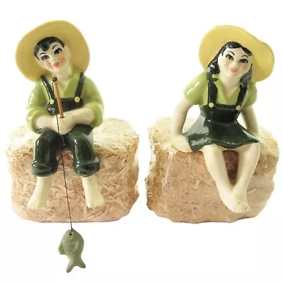 Ceramic Arts Studio Fishing Farm Boy And Girl Shelf Sitter Figurines 1949 USA • $45.89