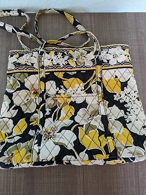 Vera Bradley  'Dogwood' Large Holiday Tote Black Yellow Floral Retired 2012 • $13.49