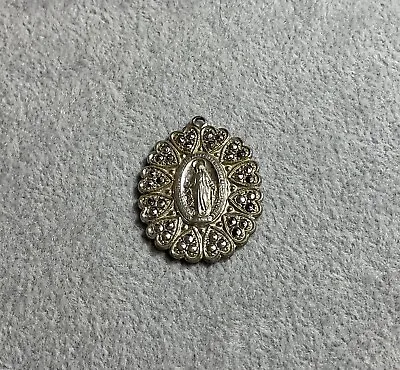 Vintage Catholic Sterling Silver Virgin Mary Medallion Pendant Religious • $14.99