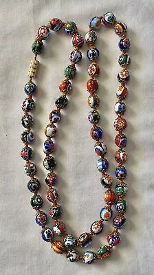Vintage Millefiori Venetian Murano Beaded Glass Necklace 24” Gently Used • $49.99