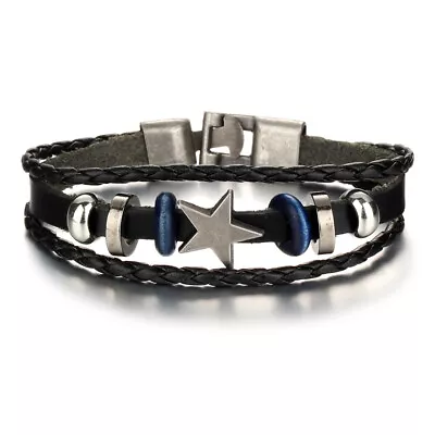 Multilayer Leather Bracelet Braided Men’s Women’s Wristband Bangle Jewelry Steel • $3.74