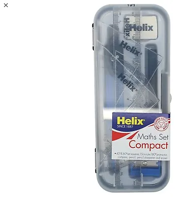 HELIX Compact MATHS GEOMETRY SET Compass Ruler Protractor Sharpener SCHOOL Exam • £1.99