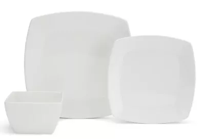 12pc Square Melamine Dinner Set Picnic Camping BBQ Crockery Plates Bowls White • £39.99