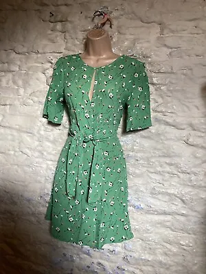 Miss Selfridge Green  Floral Print Fit N Flare Summer  Dress  Size 8 • £8.99