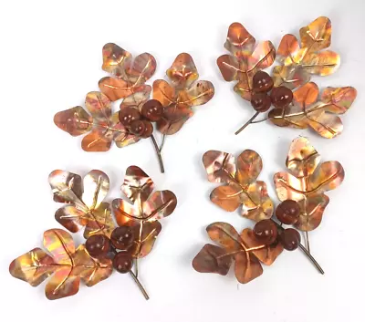 Vintage Homco Set Of 4 Brass Oak Leaves Wooden Acorns Fall Wall Decor 1375 BL • $38