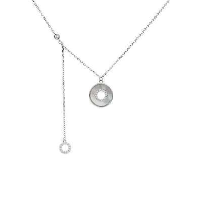 Mother Of Pearl Silver Disc Pendant With Zircon Open Circle Necklace For Women • $92.07