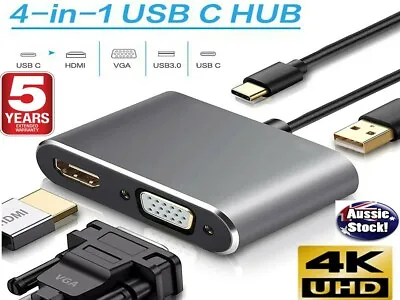 $20.92 • Buy USB C To 4K HDMI VGA Multiport Adapter 4-in-1 Hub USB 3.0 Charging Power PD Port