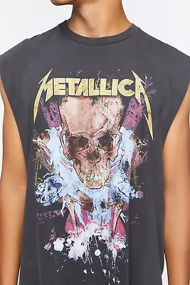 Metallica Men's Black Vintage Wash Skull Graphic Muscle Tank Top Tee T-Shirt • $18.99