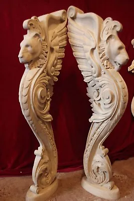Wooden Lion Statue Stairs Baluster Newel Oak Carved  Gryphon. • $809.10
