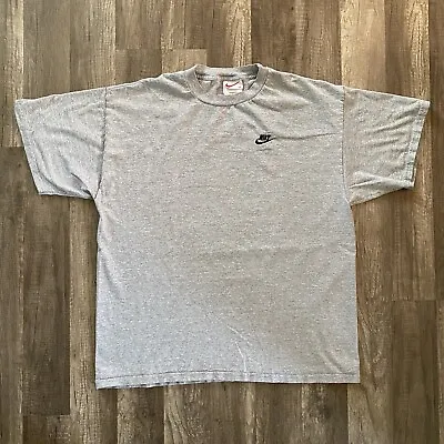 Vintage 90s Nike White Tag Gray Embroidered T Shirt Size XL • $19.99