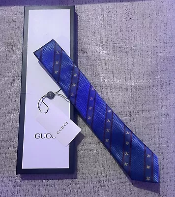 $102.50 • Buy Gucci Blue Striped Hand Made Tie Made In Italy Bee Logo