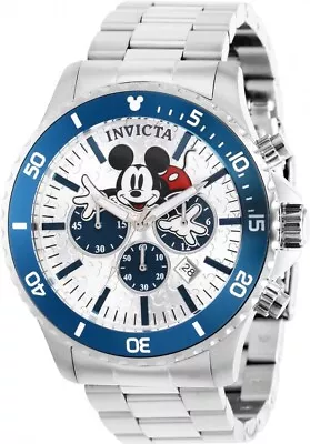 Invicta Disney Mickey Mens 48mm Limited Edition Silver Blue Chronograph SS Watch • $79.99