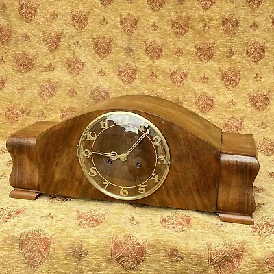 Antique Large Fully Working 1930s Art Deco Napoleon Hat Mantle Clock Wallnut • £130