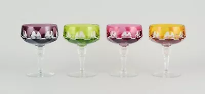 Four Art Deco Champagne Bowls Bohemian Glass. 1930s/40s • $470