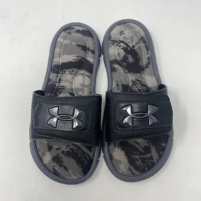 Under Armour Black & Gray Camo Slides Youth Size 4Y Foam Flip Flops Sandals • $16.16