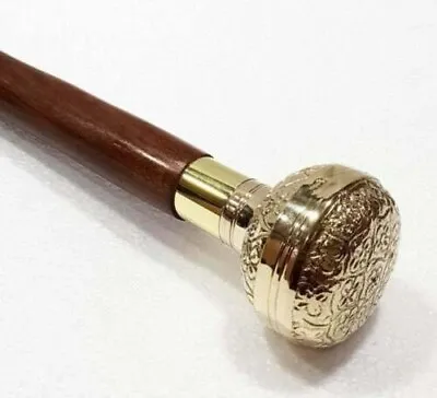 Rounded Brass STEAMPUNK Victorian Handle Wooden Walking Stick Cane Gift Working • $34.29