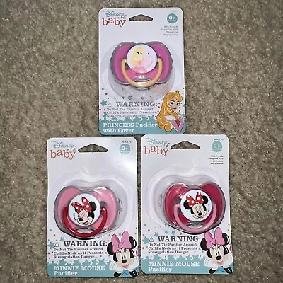 Disney Baby Minnie Mouse Aurora Pacifier Baby Girl Set Lot Of 3 Pink New • $6.50