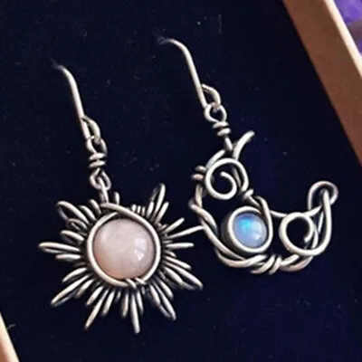 $1.69 • Buy Retro Boho Tibetan Silver Moon Star Drop Earrings Moonstone Jewelry Women Girls