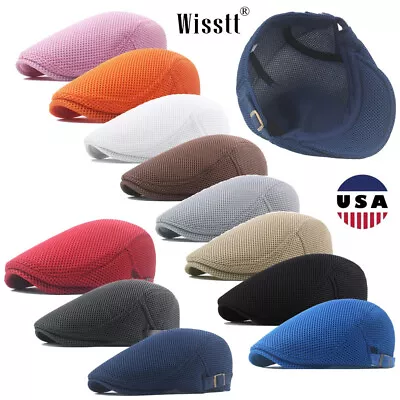 Mens Flat Newsboy Mesh Ivy Cap Gym Outdoor Unisex Cabbie Hat Breathable Beret • $7.98