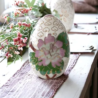 Chinese Cloisonne Floral Egg Cottagecore Vintage Decorative Shabby Gold Easter  • $14.44