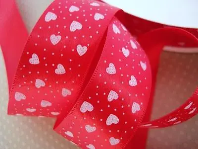 25 Yards Mini Heart Polka Dot 1  Satin Ribbon/Craft/Valentine's Day/Love R87  • $13.99