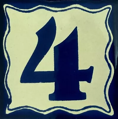 Mexican Tile House Number Address Numbers Ceramic House Number Talavera Blue # 4 • $2.50