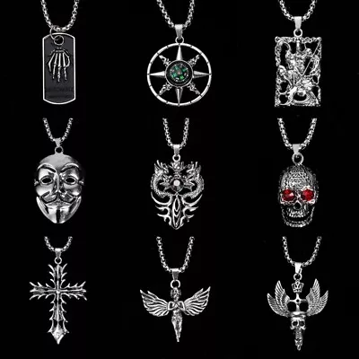 Punk Stainless Steel Skull Skeleton Pendant Necklace Mens Womens Jewellery Gift • £3.94