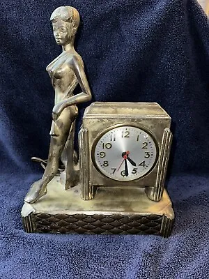 Vintage Art Deco Nude Lady Sessions Clock Original Gold Finish • $75