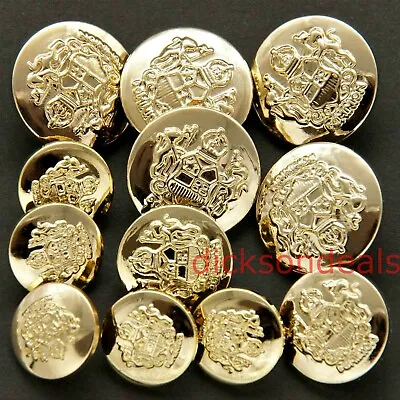 5 Military Buttons Gold Colour 15mm 18mm Or 21mm Like Coat Of Arms Sew On Shank • £2.99