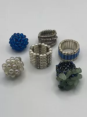 Lot Of 6 Statement Stretch Rings Vintage Flower Rhinestone Cabochon Pearls • $12.50