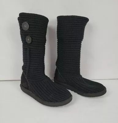 UGG Australia Women's Classic Cardy Knit Sweater Black Boots 5649 Size 5 • $19.95