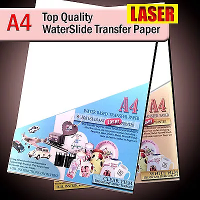 Water Slide Decals - WaterSlide Transfer Papers - LASER A4 - Clear Or White Lot • £5.99