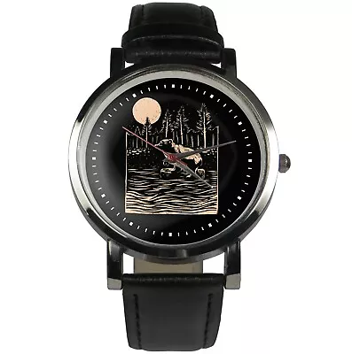 Bear Line Art Design Wristwatch. Forest Bear Nature Moon Theme Animal Watch • £21