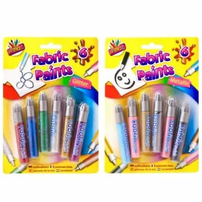 1x Set Of 6 Colours Fabric Paint Pens - Choose Between Glitter Or Metallic • £3.49