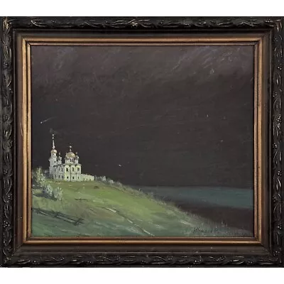 Vintage Russian Expressionist Night Landscape W/ Cathedral (Signed OOC) • $2100