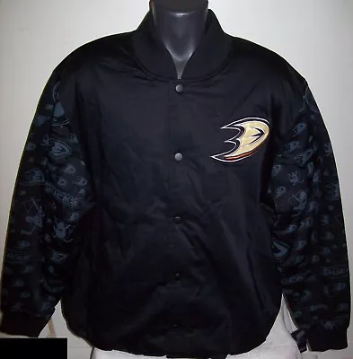 ANAHEIM DUCKS STARTER Jacket DUCKS Print Logos On Sleeves SMALL MEDIUM BLACK • $105.99