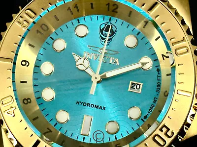 NEW Invicta Hydromax 37594 Aqua Blue 52mm Dial All Gold Tone SS Bracelet Watch • $119.99