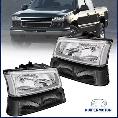 2PCS Chrome Headlights W/ Bumper Light For 2003-06 Chevy Silverado 1500 2500 HD • $56.89