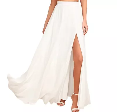 Lulus Skirt White Chiffon A Line Flowing  Maxi Womens Size L Side Slit  New • $24