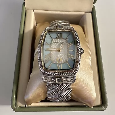 Judith Ripka Stainless Steel Mother Of Pearl CZ Bracelet Watch JR Box SZ L 7.5” • $125