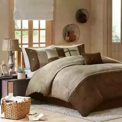 King Size Comforter Set Brown Rustic Cabin Lodge Farm All Seasons Bedding 7Pc • $149.95