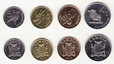 ZAMBIA COMPLETE FULL COIN SET 5 + 10 + 50 Ngwee +1 Kwacha 2012 UNC LOT Of 4 • $3.99